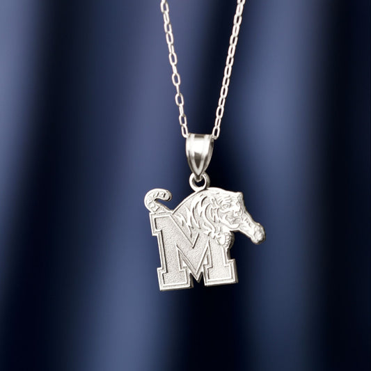 Memphis Tigers 14k White Gold Crest Necklace (Medium)