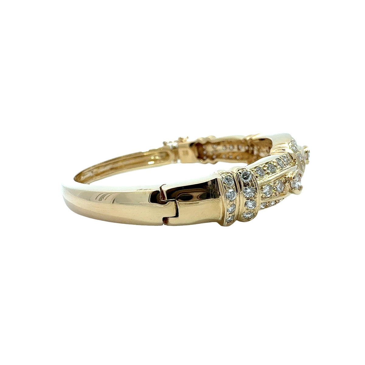 14k Yellow Gold Stamped 3.13cttw Diamond Ornate Hinged Bangle Bracelet4