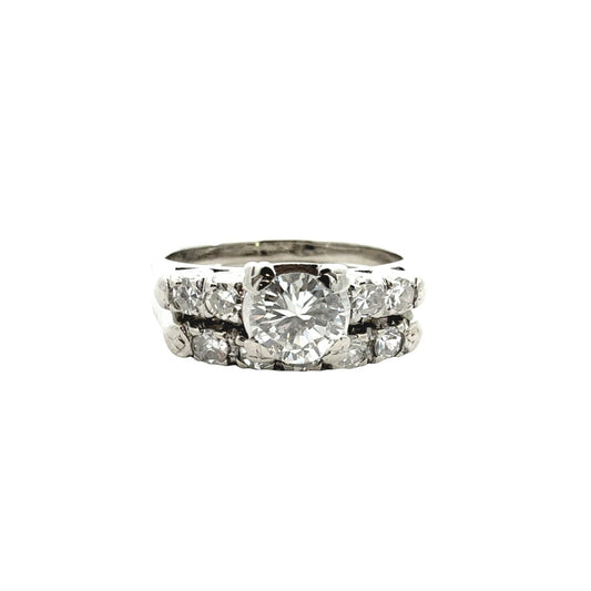 18k White Gold Stamped 0.73cttw Diamond Engagement Ring and 0.23cttw Band Set1