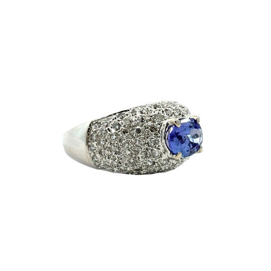 14k White Gold 0.96tcw Tanzanite and 0.47cttw Pave Diamond Dome Cocktail Ring1
