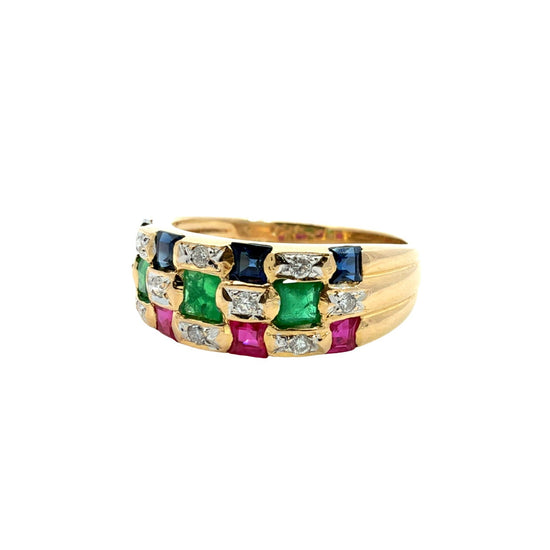 Le Vian 18k Yellow Gold Sapphire Ruby Emerald and Diamond Checkerboard Ring2