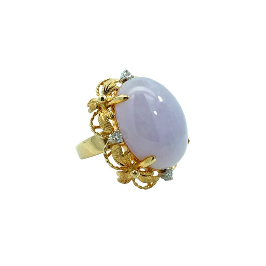 Vintage 14k Yellow Gold 5.82tcw Lavender Jade and 0.12cttw Diamond Cocktail Ring1