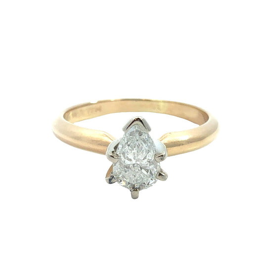 14k Multi-Tone Gold 0.36ctw Pear Cut Solitaire Diamond Engagement Ring Size 5.251