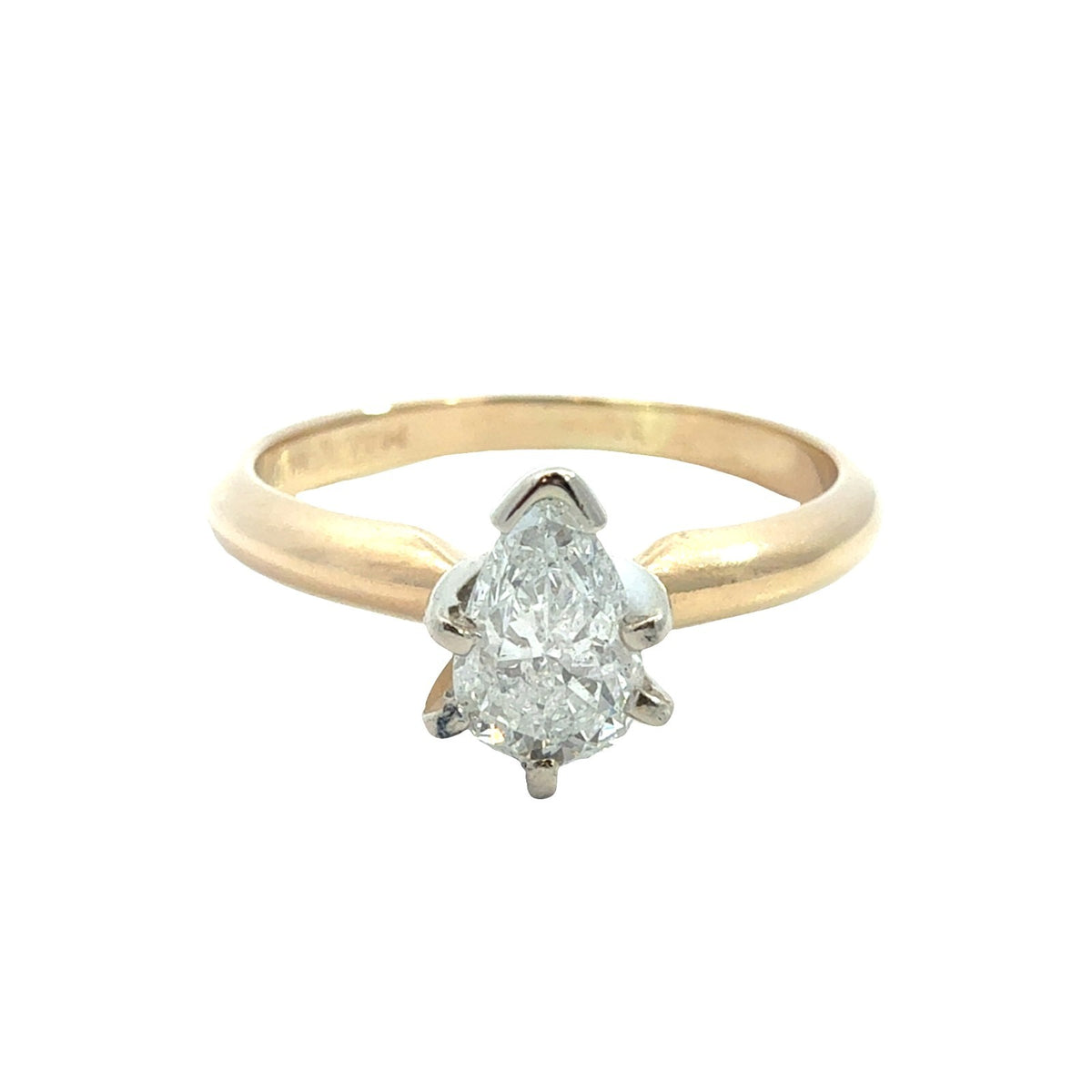 14k Multi-Tone Gold 0.36ctw Pear Cut Solitaire Diamond Engagement Ring Size 5.251