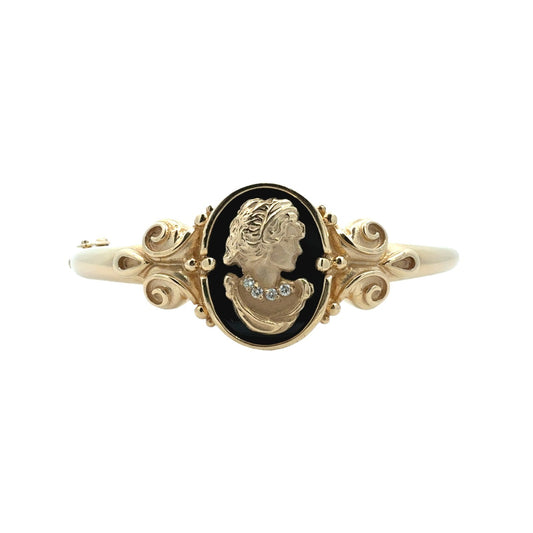 10k Yellow Gold Black Enamel and 0.05cttw Lab-Grown Diamond Cameo Bracelet0
