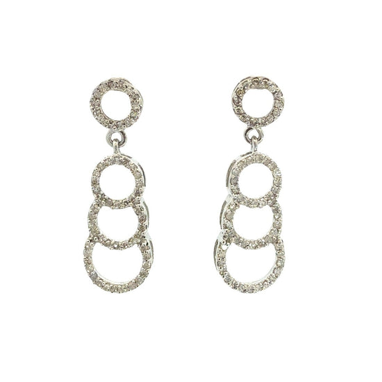 10k White Gold 0.46ctw Diamond Four Circle Dangle Earrings0