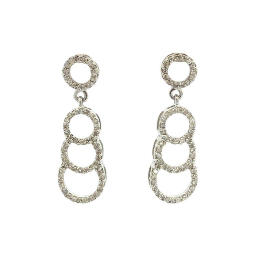 10k White Gold 0.46ctw Diamond Four Circle Dangle Earrings0