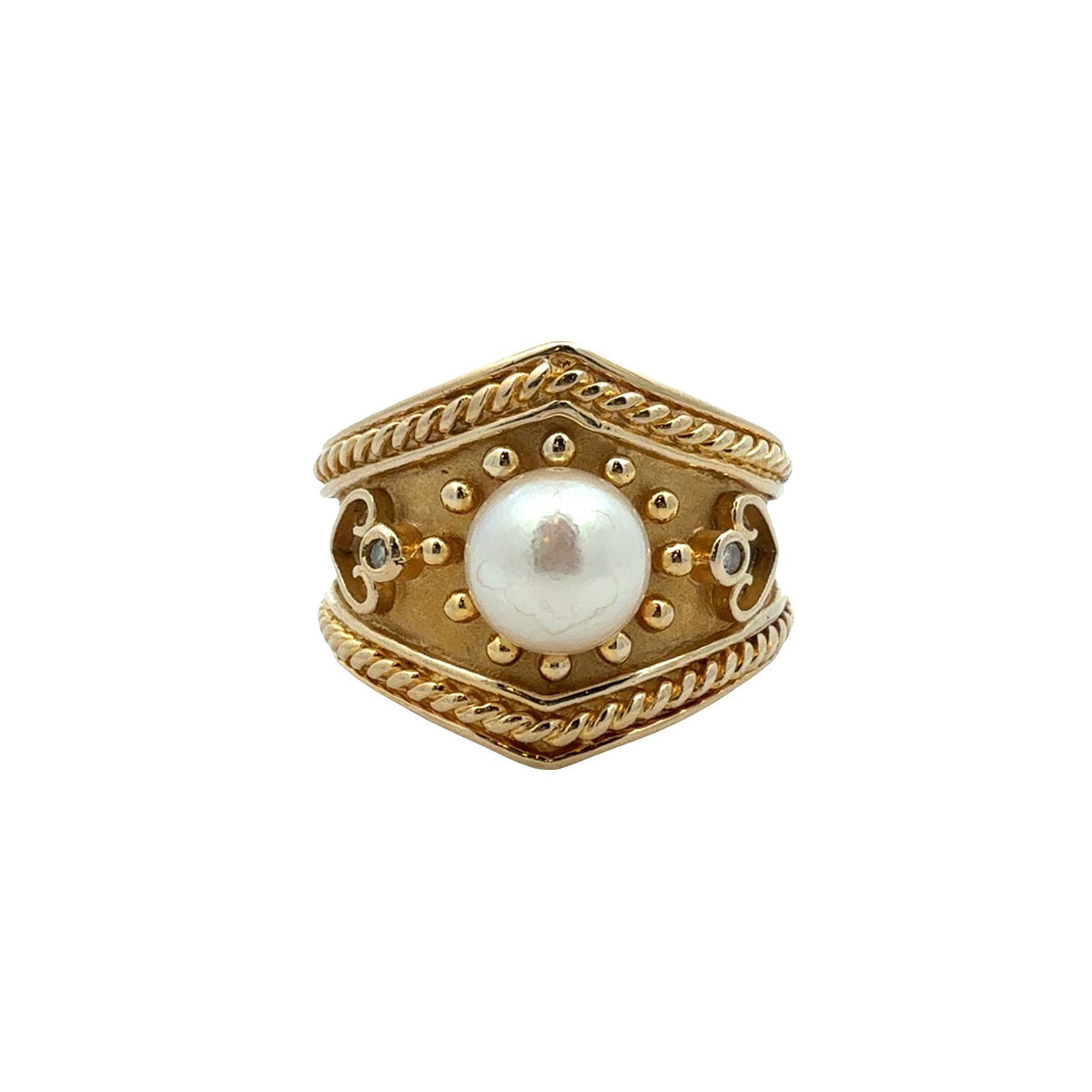 14k Yellow Gold Pearl & 0.01ctw Diamond Vintage-Inspired Cocktail Ring Size 60