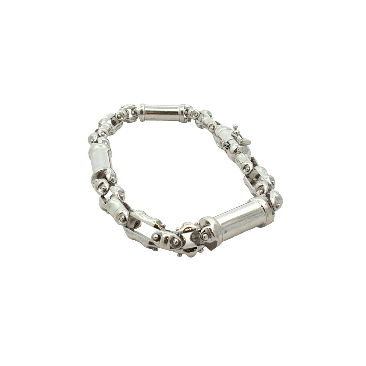 Vior Italy 14k White Gold Barrel Link Chain Bracelet3