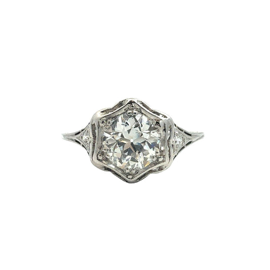 Vintage 14k White Gold 1.00tcw Euro-Cut Diamond Art Deco Engagement Ring Size 70