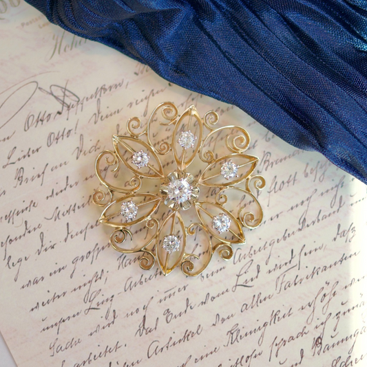 Vintage 14k Yellow Gold 1.37cttw Diamond Scrollwork Pin/Pendant0