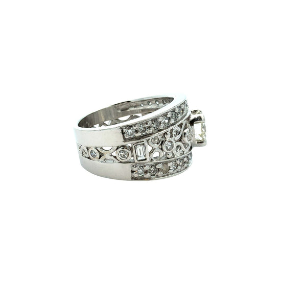 Vintage 14k White Gold 1.68cttw Diamond Filigree Wide Band Engagement Ring2