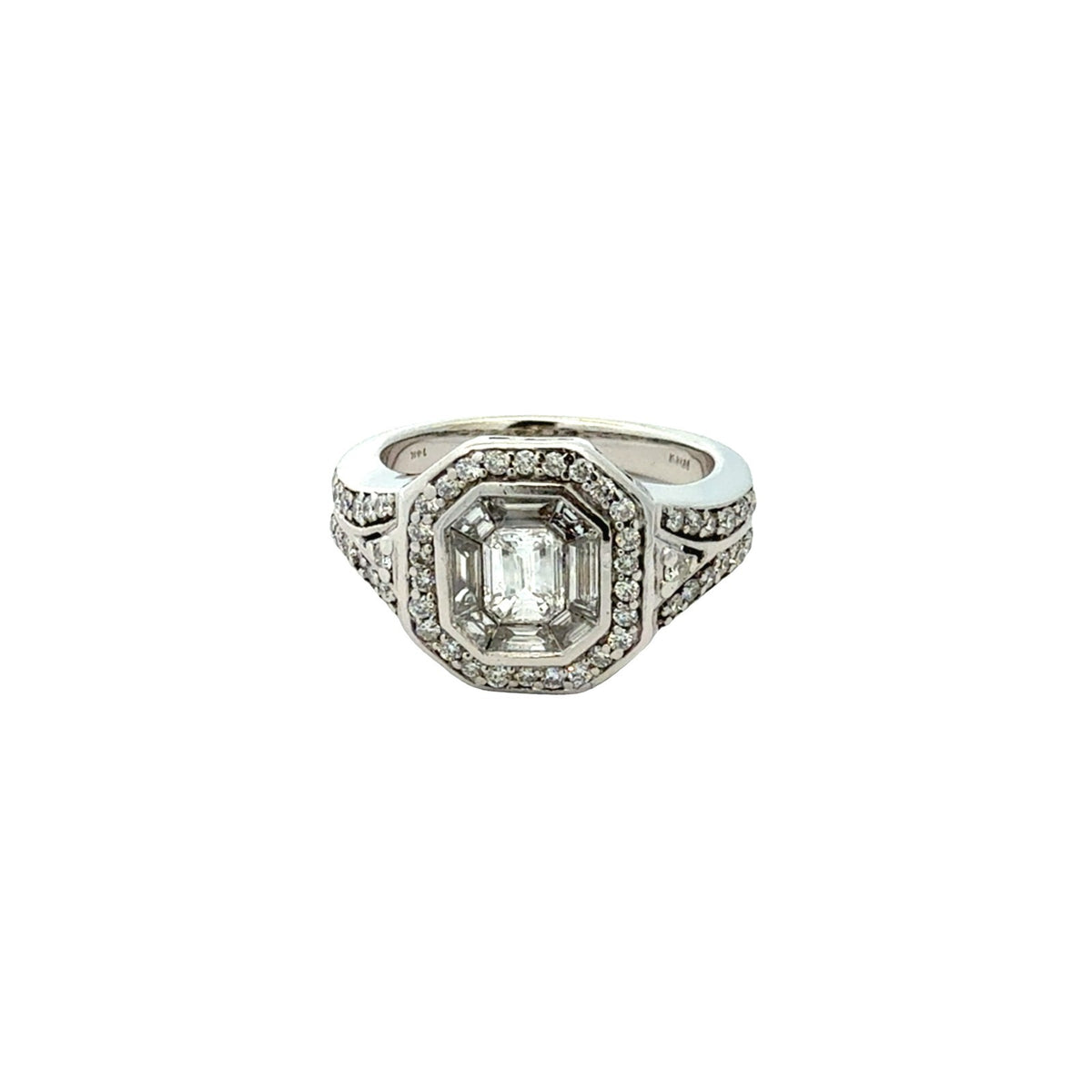 Vintage 14k White Gold 0.37tcw(1.44cttw) Emerald-Cut Diamond Engagement Ring1
