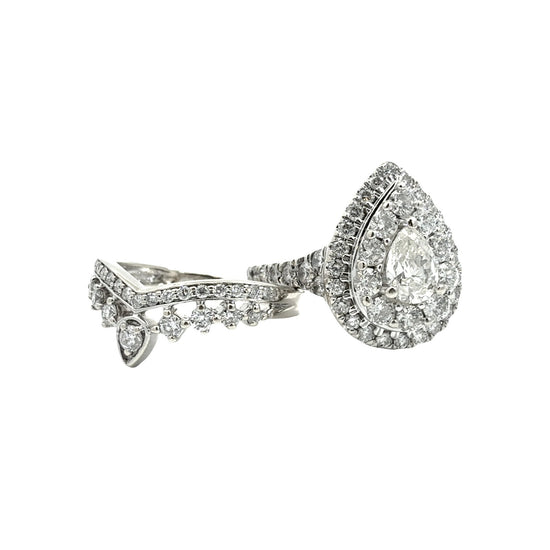 14k White Gold Pear Double Halo 1.93cttw Diamond Bridal Set1