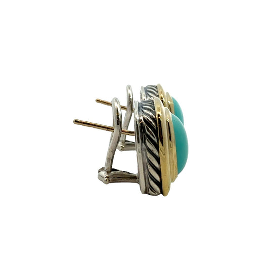David Yurman Sterling Silver 18k Yellow Gold and Turquoise Albion Earrings1