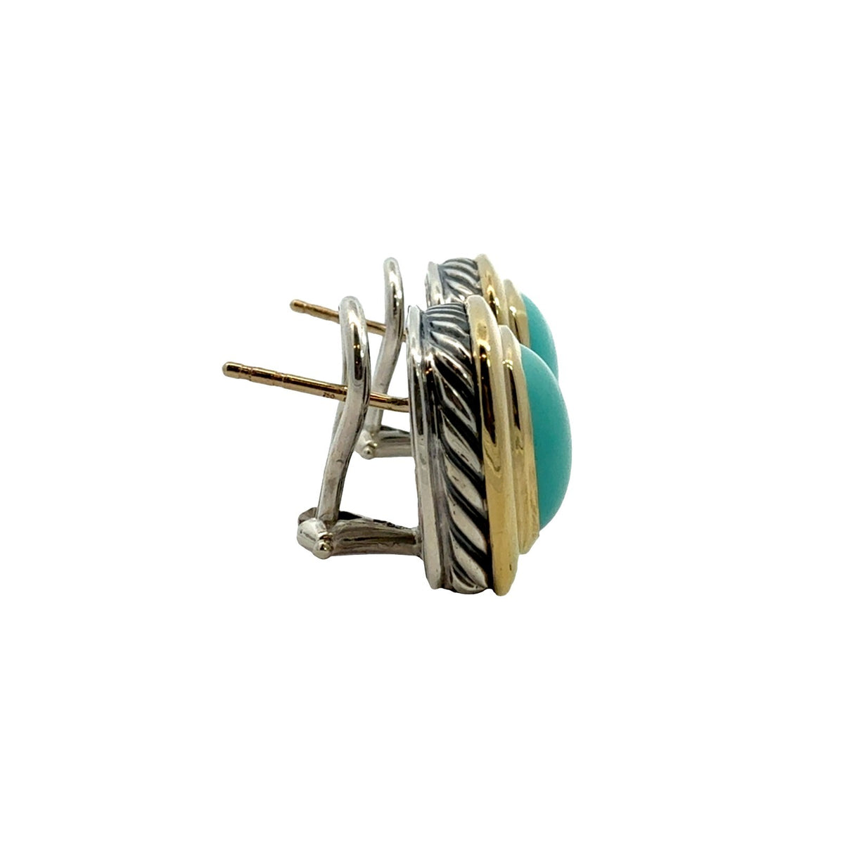 David Yurman Sterling Silver 18k Yellow Gold and Turquoise Albion Earrings1