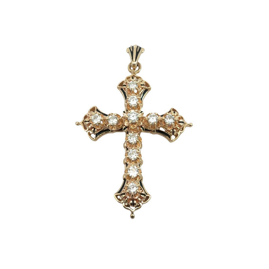 14k Yellow Gold 1.82cttw Diamond and Enamel Ornate Cross Pendant1