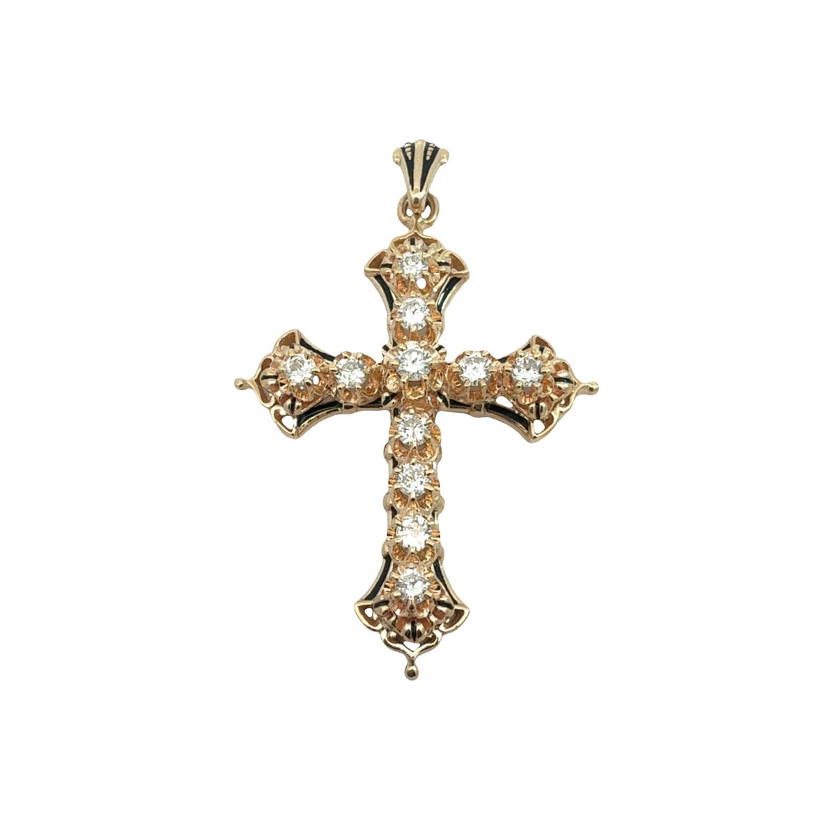 14k Yellow Gold 1.82cttw Diamond and Enamel Ornate Cross Pendant1