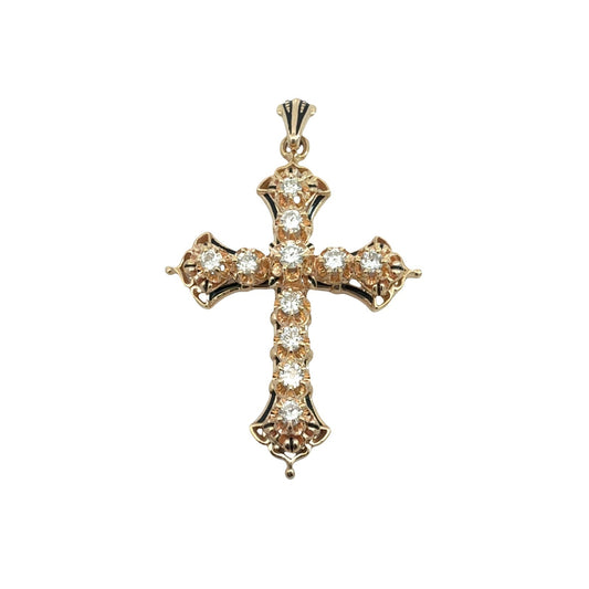 14k Yellow Gold 1.82cttw Diamond and Enamel Ornate Cross Pendant1