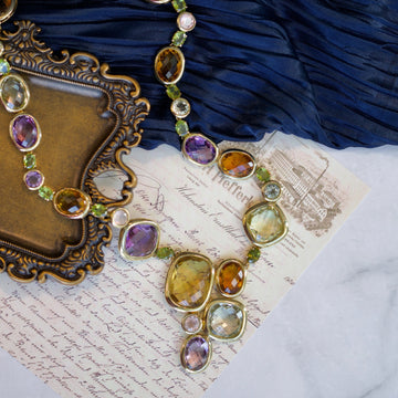 18k Yellow Gold Multi-Stone Bezel Statement Necklace0