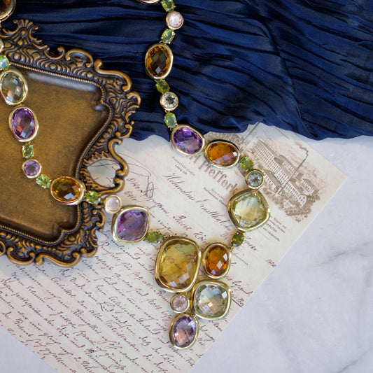 18k Yellow Gold Multi-Stone Bezel Statement Necklace0