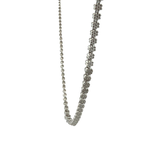 14k White Gold Graduated 2.30cttw Diamond Cluster Statement Necklace 18"2