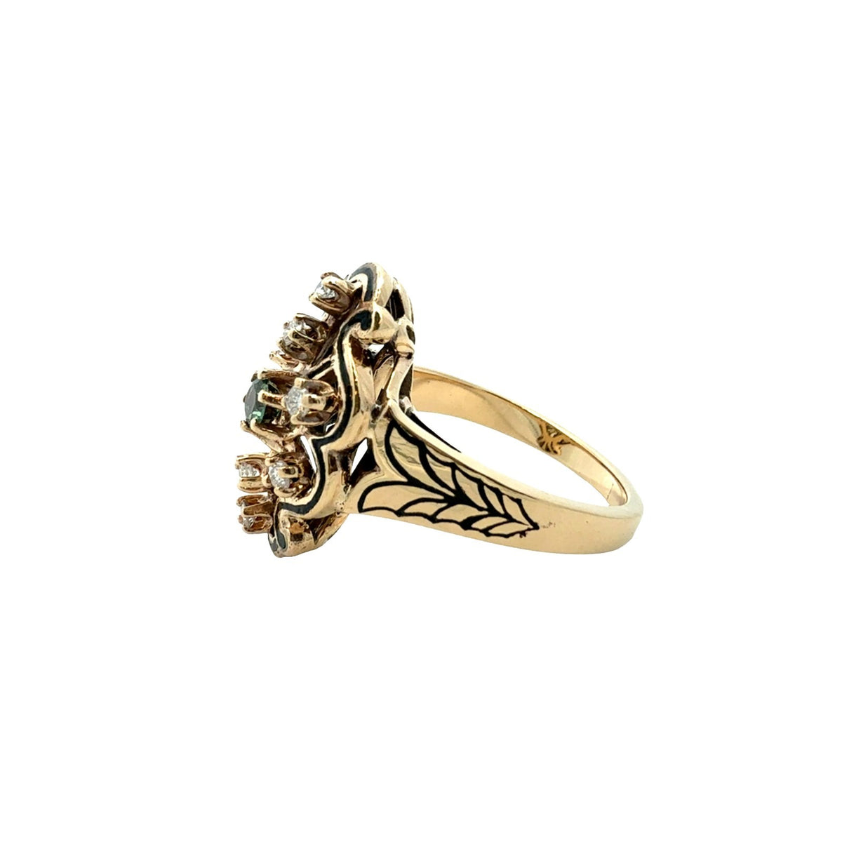 Vintage 13k Yellow Gold 0.12tcw Chrysoberyl and 0.21cttw Diamond Cluster Ring2