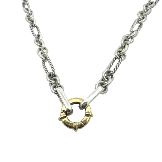 David Yurman Sterling Silver and 18k Yellow Gold Circular Clasp Chain Necklace1