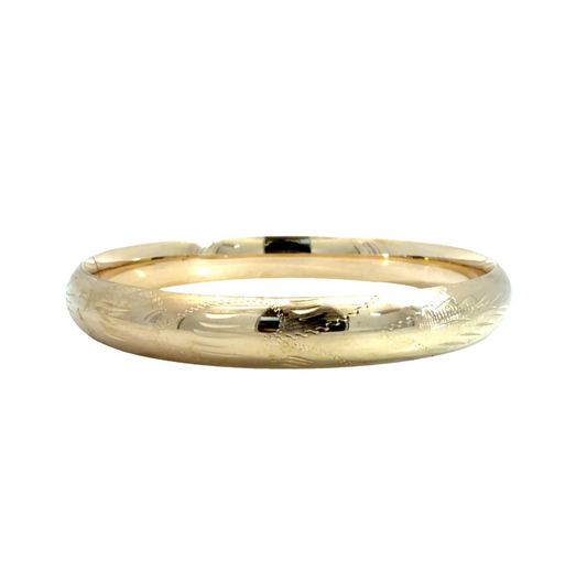 Vintage 14k Yellow Gold Engraved Floral Bangle Bracelet 8"0