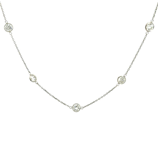 Estate 14k White Gold Stamped & 5.63cttw Bezel Diamond Station Necklace 18"0