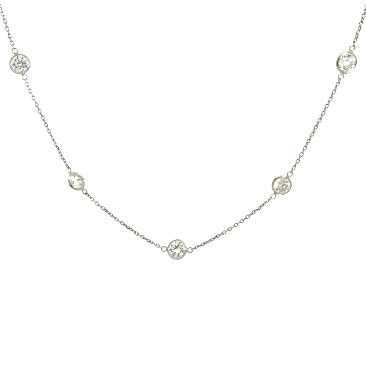 Estate 14k White Gold Stamped & 5.63cttw Bezel Diamond Station Necklace 18"0
