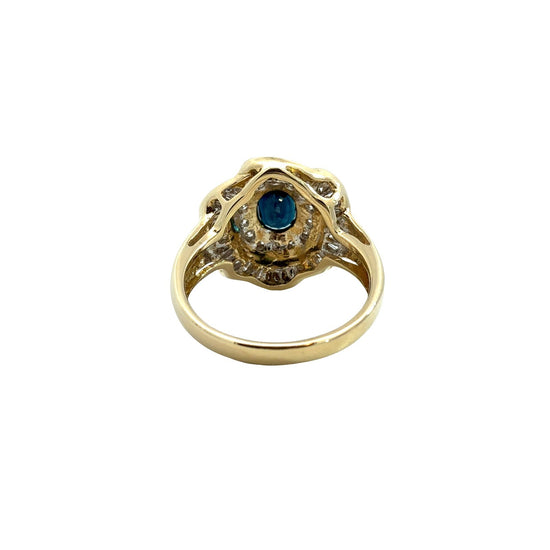 Vintage 14k Yellow Gold 1.60tcw Sapphire and 1.00cttw Diamond Floral Halo Ring3