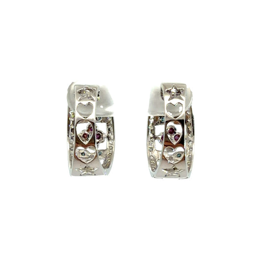 14k White Gold Multi-Color 0.82cttw Diamond Floral Openwork Hoop Earrings4