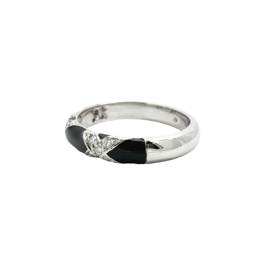 18k White Gold Black Enamel and 0.17cttw Diamond X-Motif Band Ring4