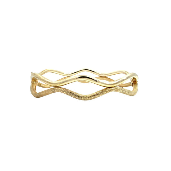 Estate 14k Yellow Gold Textured/Polished Double Wave Hinged Bangle2
