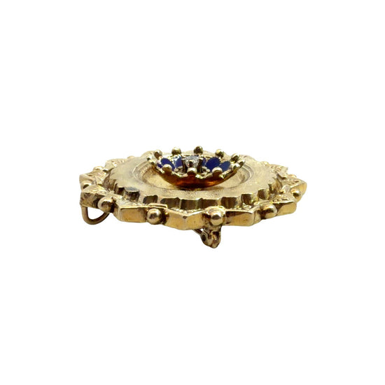 Antique Stamped 14k Yellow Gold Old Mine 0.07cttw Diamond & Blue Enamel Brooch2