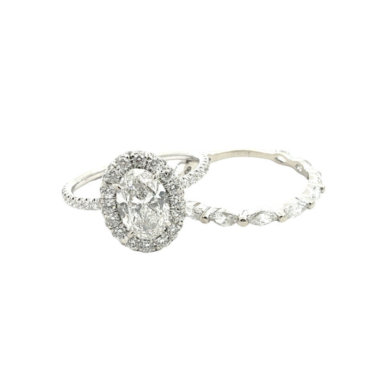 14k White Gold 2.04cttw Oval Halo Diamond Engagement Ring and Band Bridal Set 1
