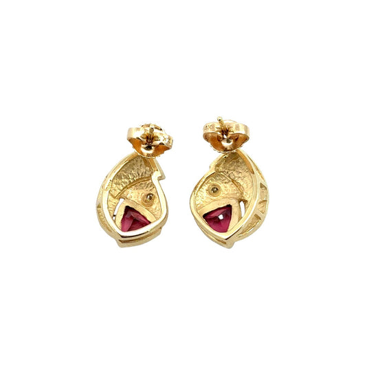Vintage 14k Yellow Gold 1.50cttw Tourmaline 0.03cttw Diamond Earrings2