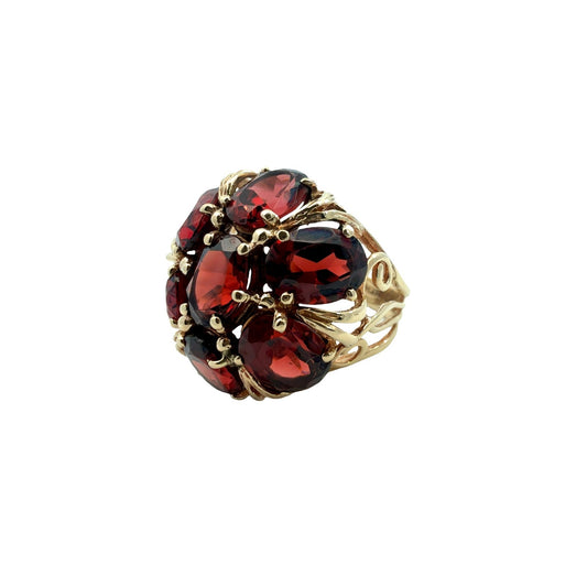Vintage 10k Yellow Gold 8.80cttw Garnet Floral Cluster Cocktail Ring1