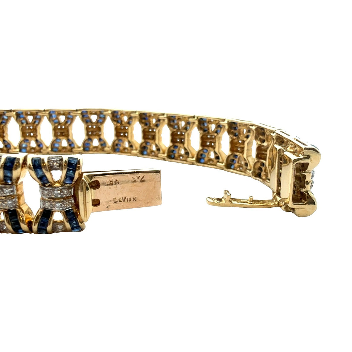 LeVian 18k Yellow Gold 6.72cttw Sapphire and 1.68cttw Diamond Chain Bracelet6