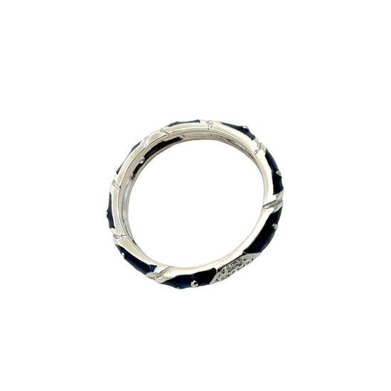 18k White Gold Blue Enamel and 0.03cttw Diamond Band Ring1