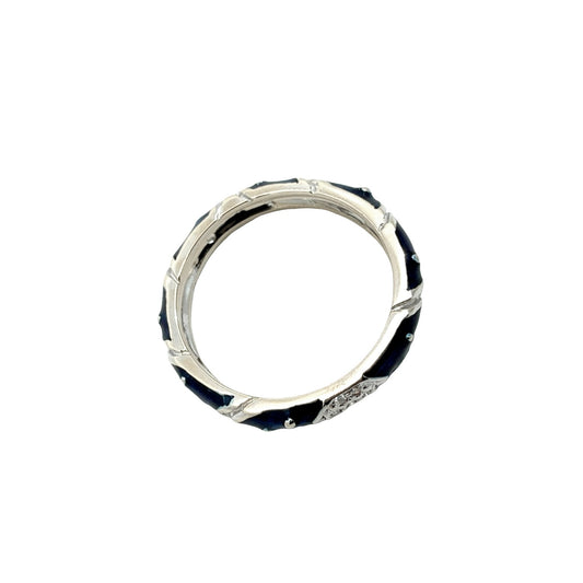 18k White Gold Blue Enamel and 0.03cttw Diamond Band Ring1
