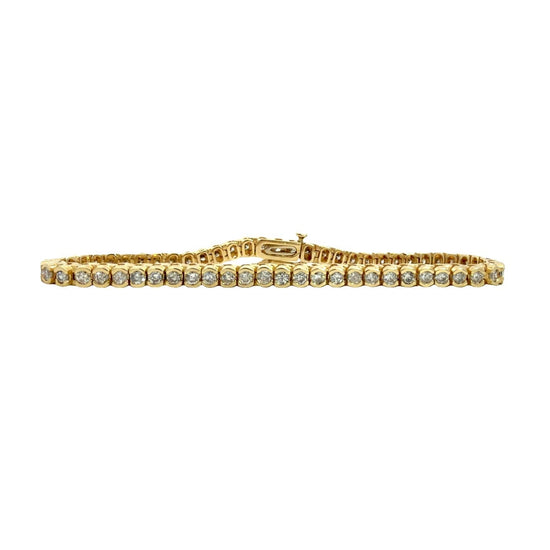 Stamped 14k Yellow Gold Half Bezel 3.30cttw Diamond Tennis Bracelet 7"0