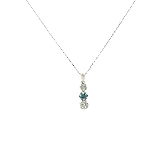 14k White Gold 0.61cttw Blue White Diamond Three-Tier Cluster Pendant Necklace2