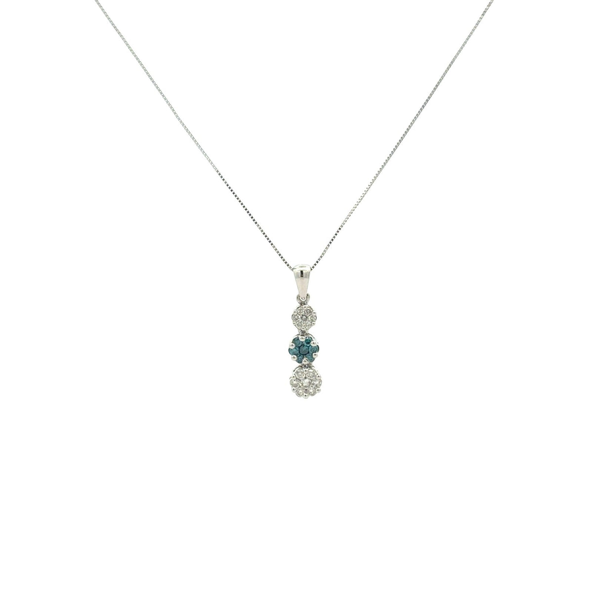 14k White Gold 0.61cttw Blue White Diamond Three-Tier Cluster Pendant Necklace2