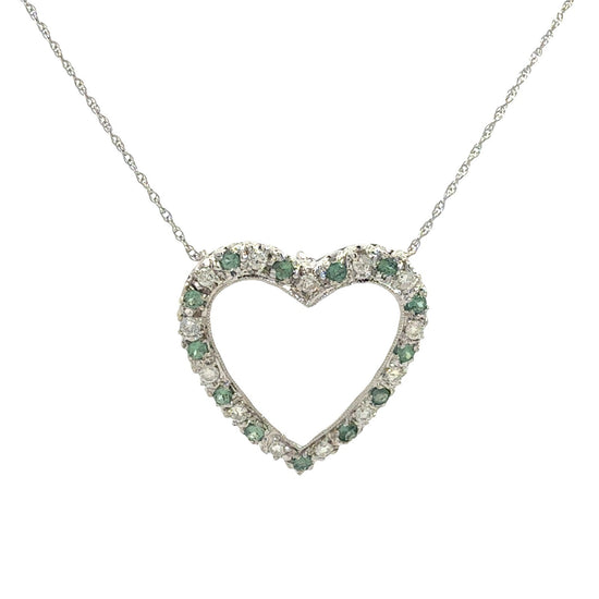 14k White Gold 0.42cttw Diamond and 0.52cttw Chrysoberyl Open Heart Necklace1