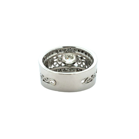 Vintage 14k White Gold 1.68cttw Diamond Filigree Wide Band Engagement Ring3