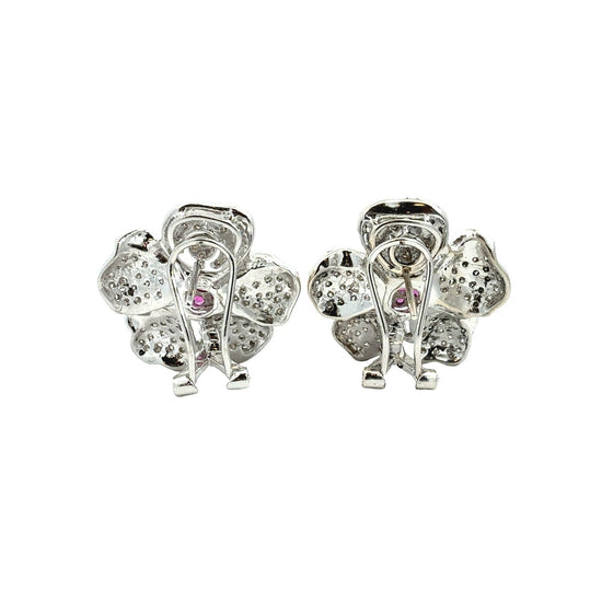 14k White Gold 1.15cttw Diamond and 0.66cttw Created Sapphire Floral Earrings3