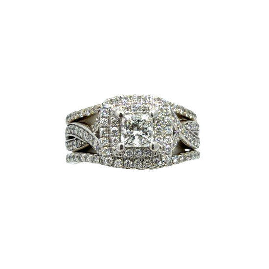 14k White Gold (1.28ctw) Diamond Princess Cut Engagement Ring with Chevron Bands0