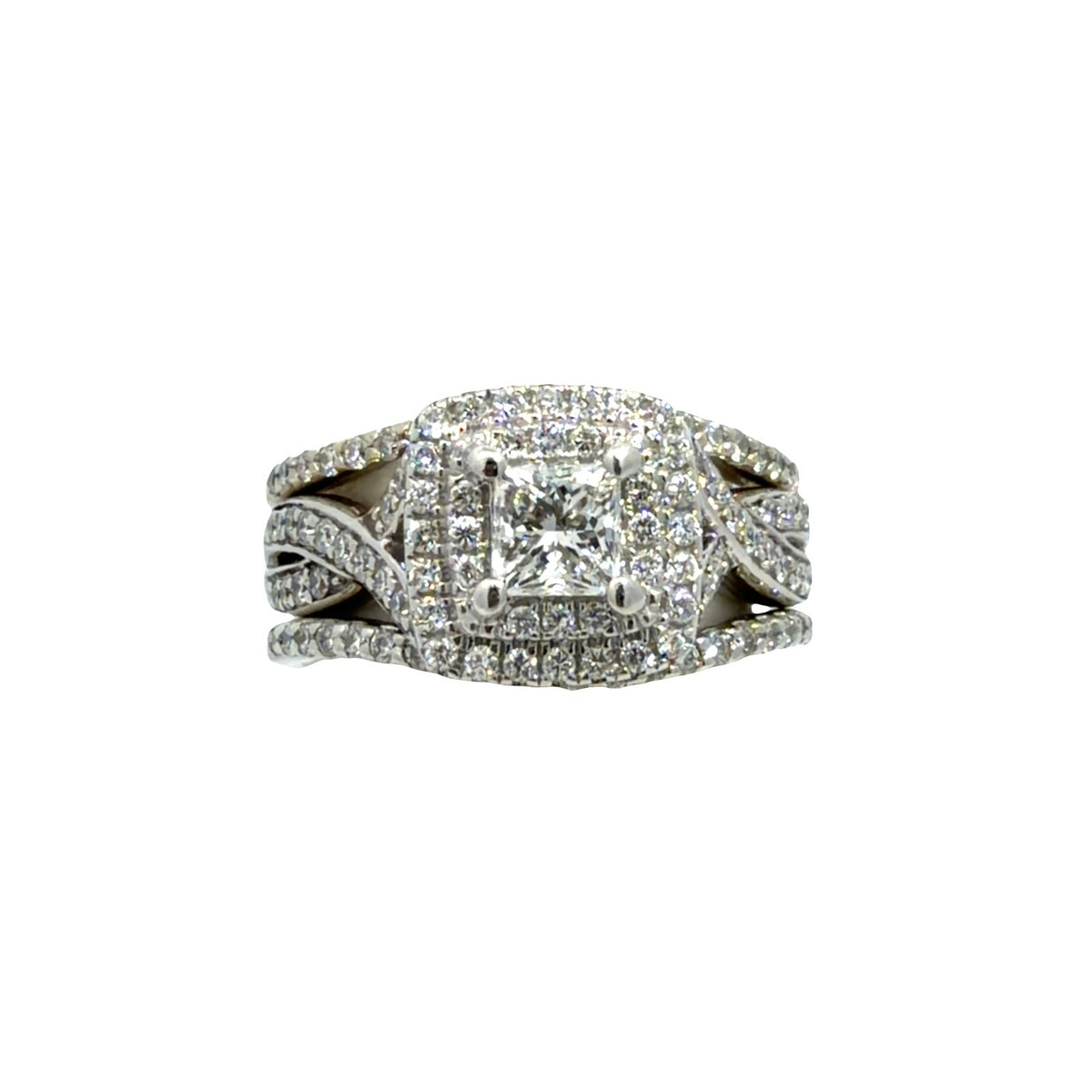 14k White Gold (1.28ctw) Diamond Princess Cut Engagement Ring with Chevron Bands0
